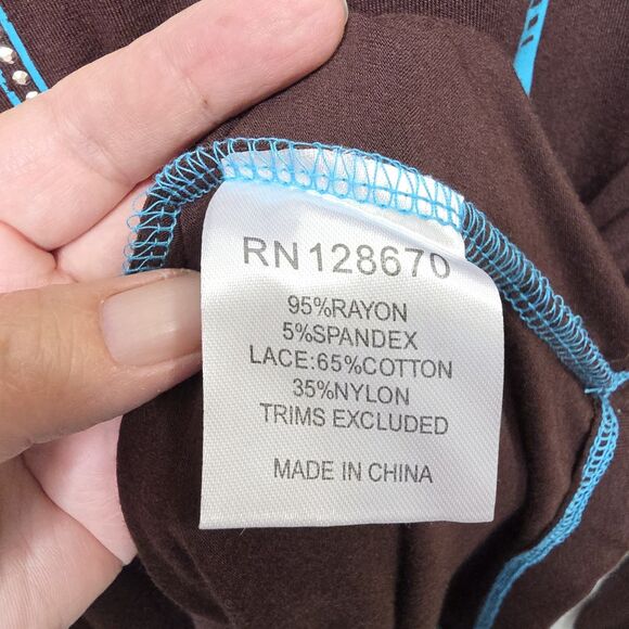 Cowgirl Hardware Womens Western Top Rhinestone Long Sleeve Sz L Lace Back Boho - Picture 10 of 12